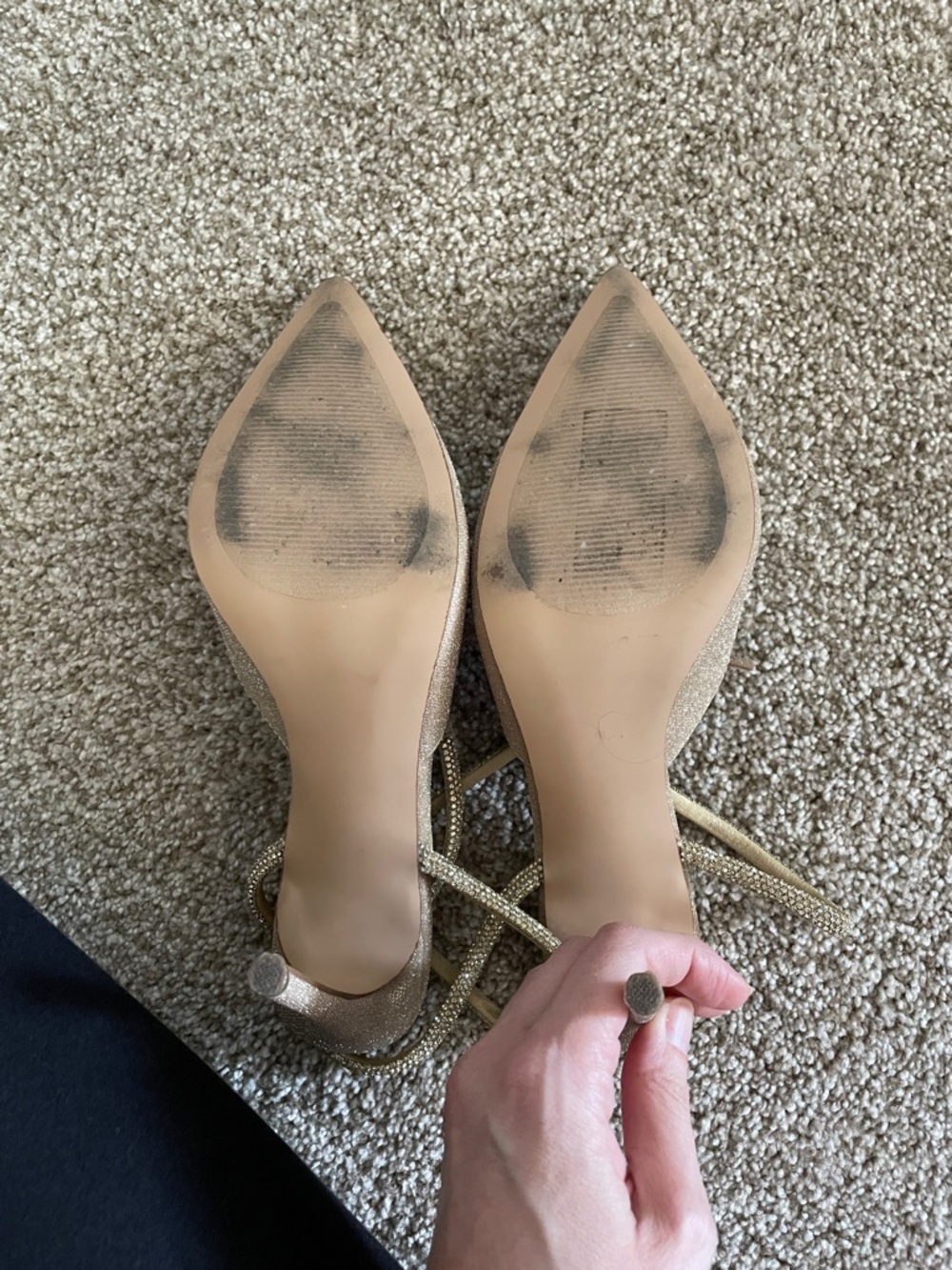 Steve Madden Champagne Gold Rhinestone Slingback Heels - Picture 7 of 8